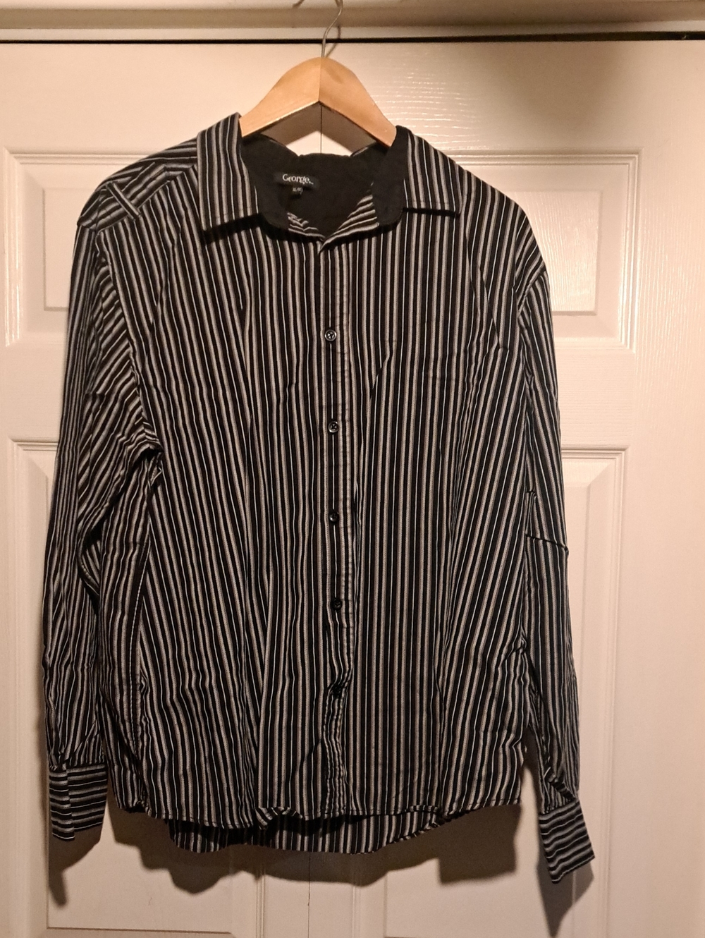 George Black & White Striped Men's Button-Down Shirt